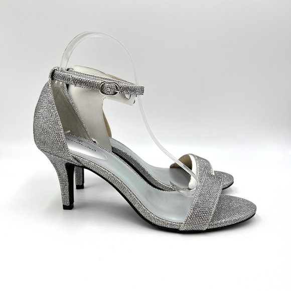Bandolino Womens Size 8.5 Silver Sparkly Stiletto Dress Sandals Heels Shoes - Picture 1 of 12
